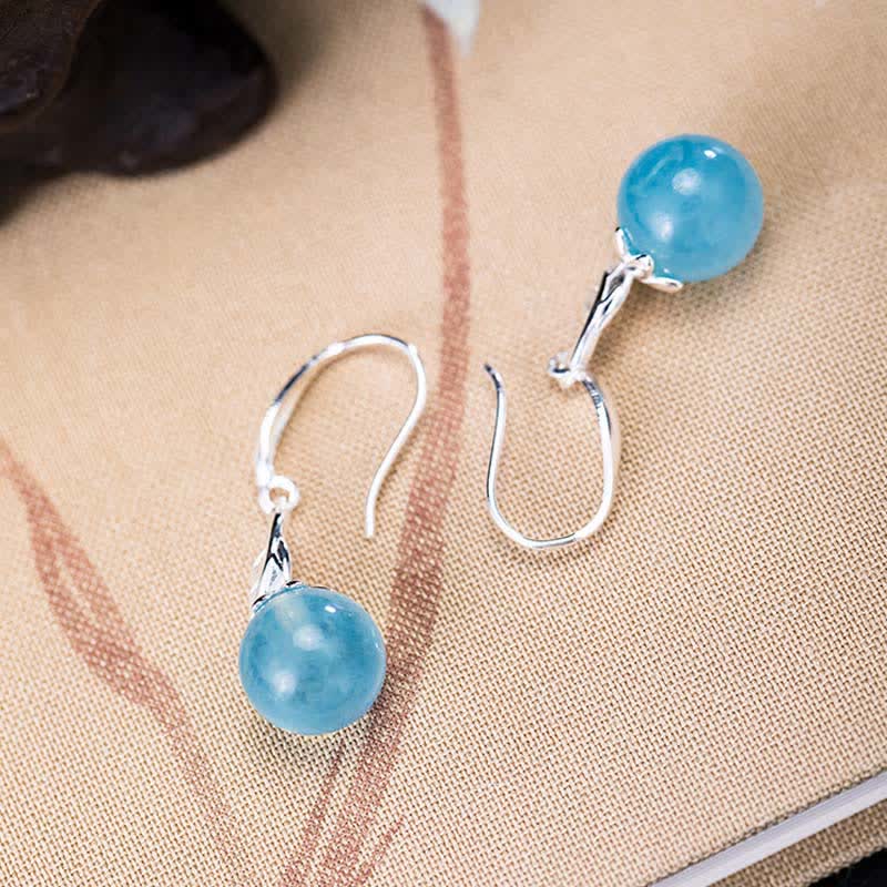 925 Sterling Silver Natural Aquamarine Leaf Flower Peace Earrings Necklace