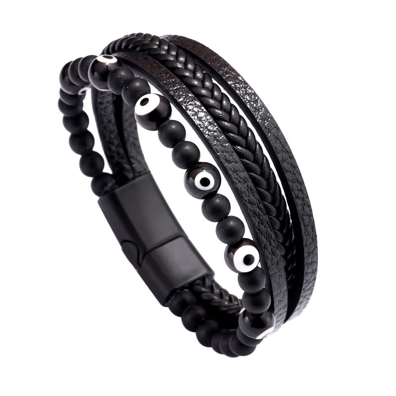 Evil Eye Tiger Eye Protection Beaded Multilayered Braided Bracelet