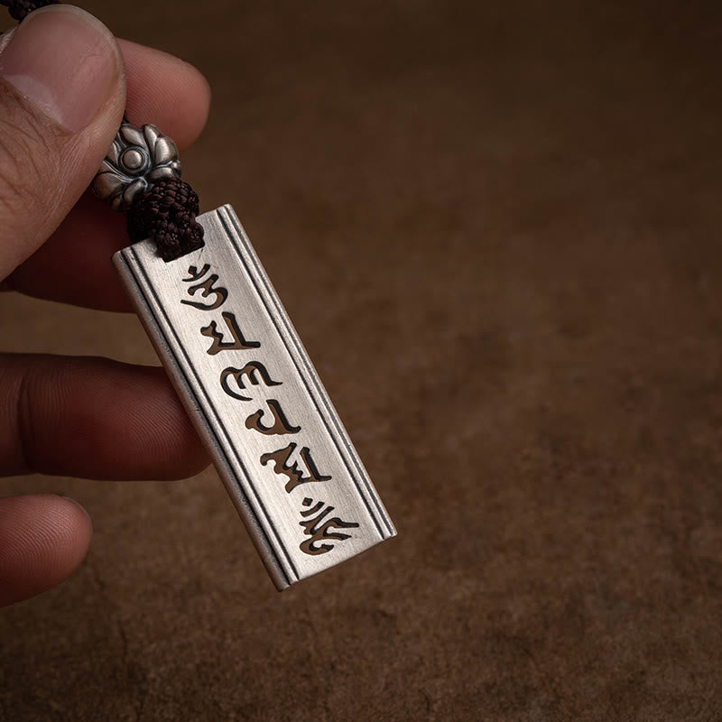 999 Sterling Silver Om Mani Padme Hum Engraved Lotus Wisdom Necklace Pendant