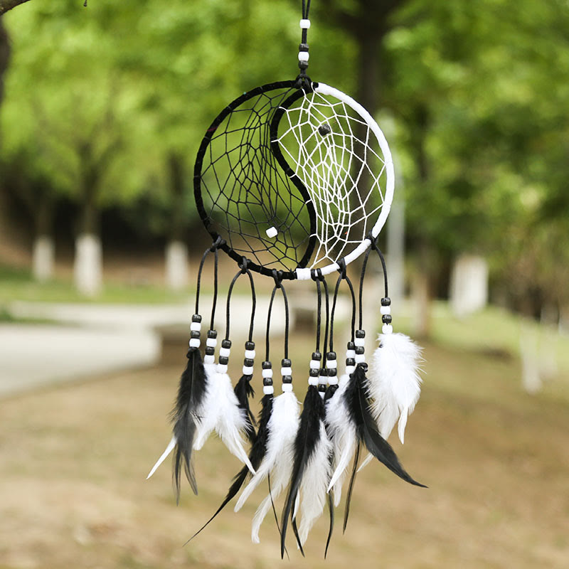 Yin Yang Dream Catcher Circular Net with Feathers Balance Decoration