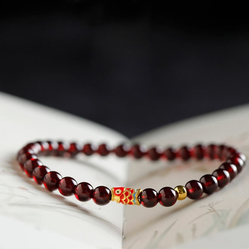 999 Gold Koi Fish Natural Garnet Protection Bracelet
