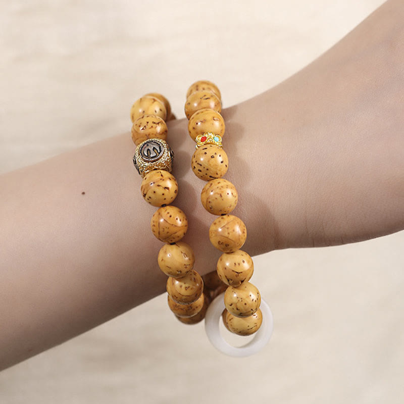 Tibetan Style Double Wrap Bracelet with Turquoise, Copper and Natural Purple Gold Rat Bodhi Seeds