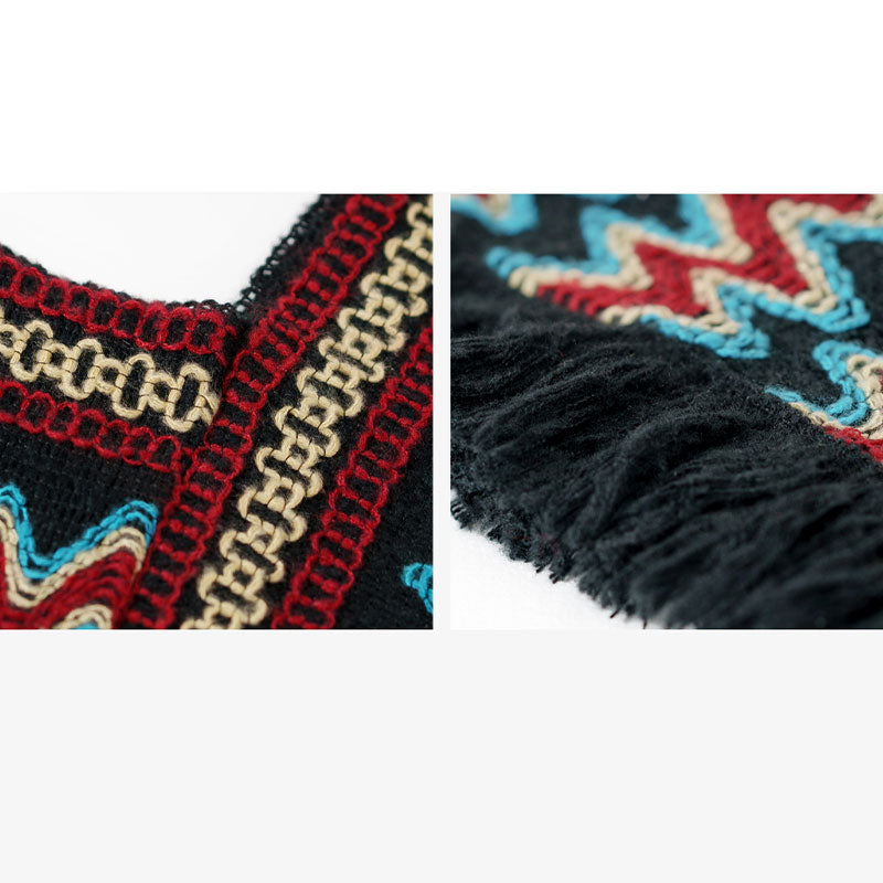 Tibetan Shawl Striped Knitted Tassels Pullover Winter Cozy Travel Scarf Wrap