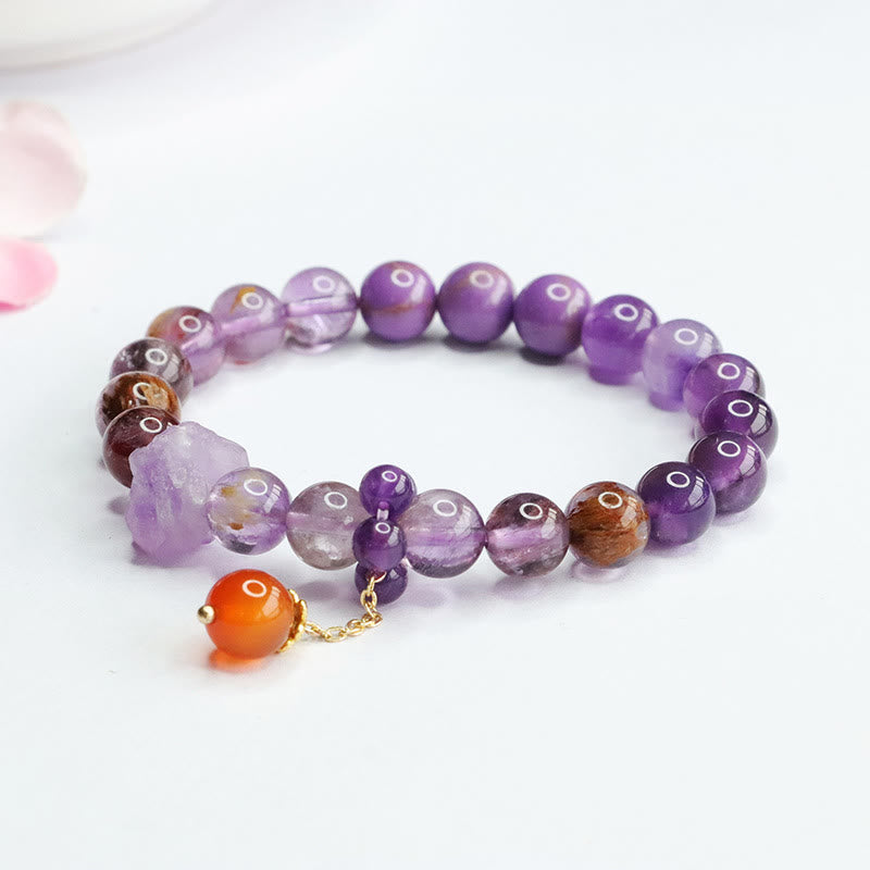 Natural Amethyst Purple Phantom Gemstone Spiritual Awareness Bracelet