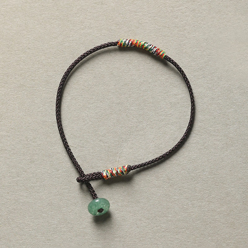 Tibetan Handmade Green Aventurine Braided Red String Small Wrist Bracelet