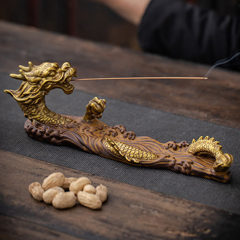 Hand-Finished Dragon Motif Ceramic Stick Incense Burner