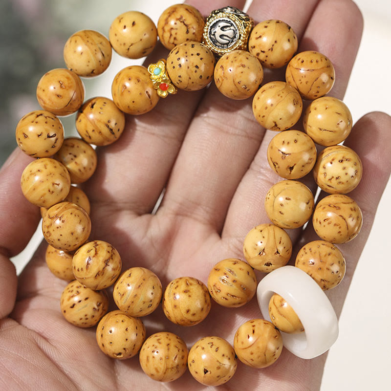 Tibetan Style Double Wrap Bracelet with Turquoise, Copper and Natural Purple Gold Rat Bodhi Seeds