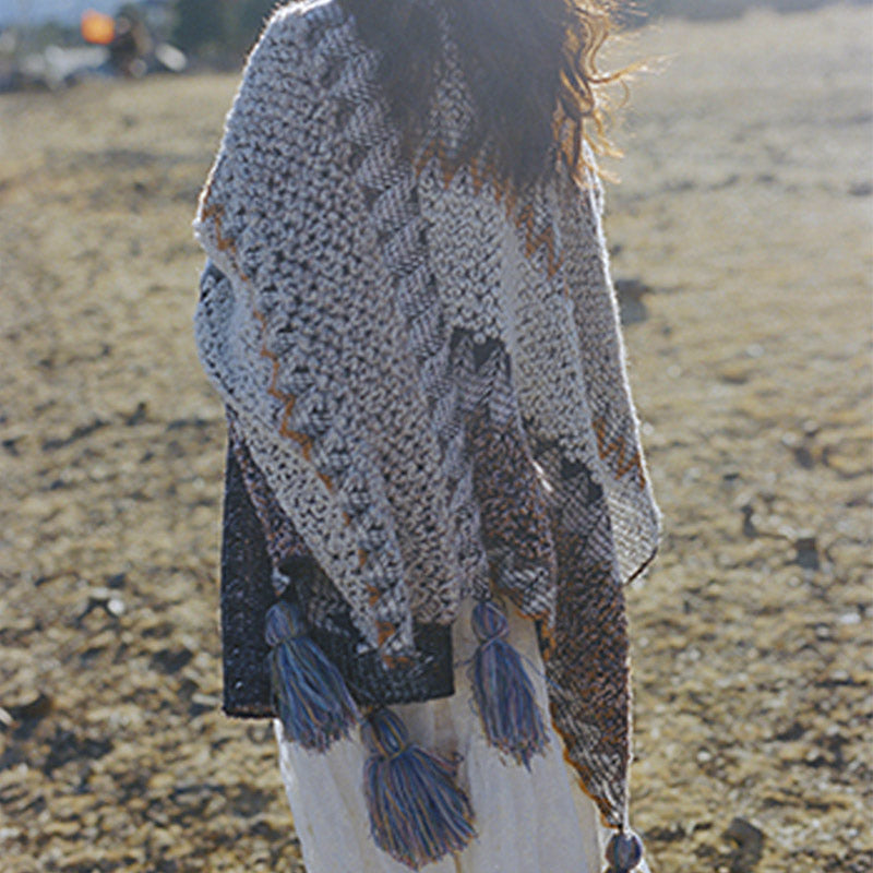 Tibetan Shawl Gray Brown Striped Knitted Tassels Winter Cozy Travel Scarf Wrap