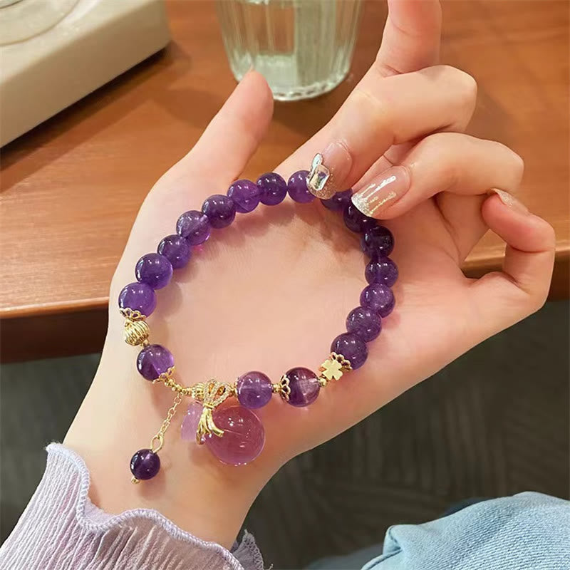 Natural Amethyst Crystal Money Bag Charm Positive Bracelet
