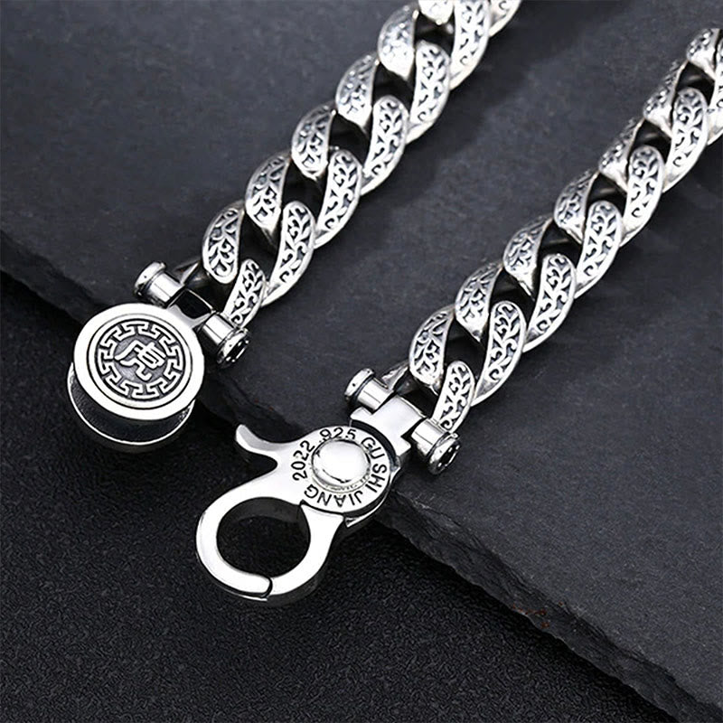 Tiger Tang Dynasty Flower Design Engraved Luck Energy Bracelet