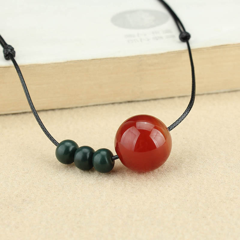 Red Agate Green Aventurine Green Bodhi Seed Bead Calm Leather Rope Necklace Pendant