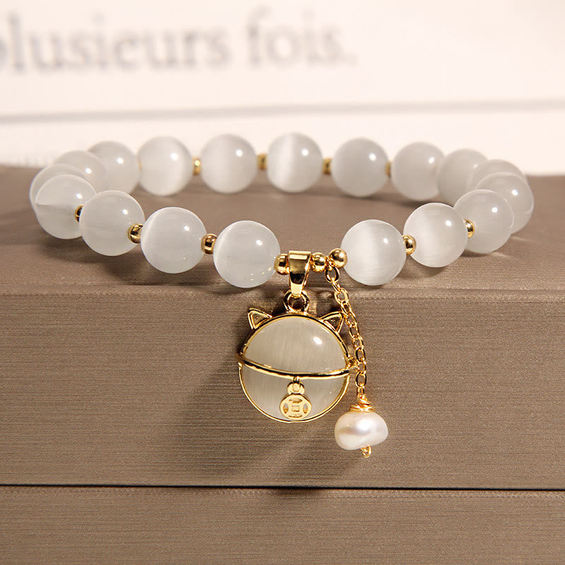 Cat's Eye Lovely Cat Pattern Pearl Love Charm Bracelet