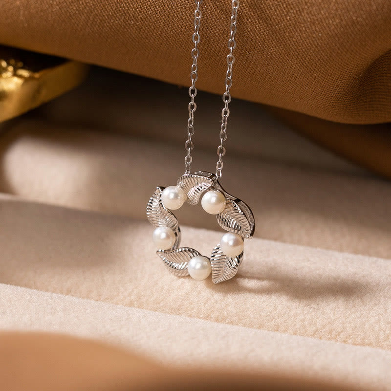 925 Sterling Silver Pearl Leaf Design Healing Wisdom Necklace Pendant Ring Earrings Set