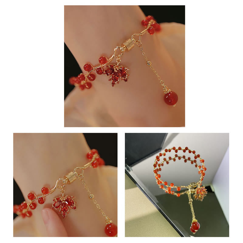 Red Maple Leaf Luck Charm Bracelet