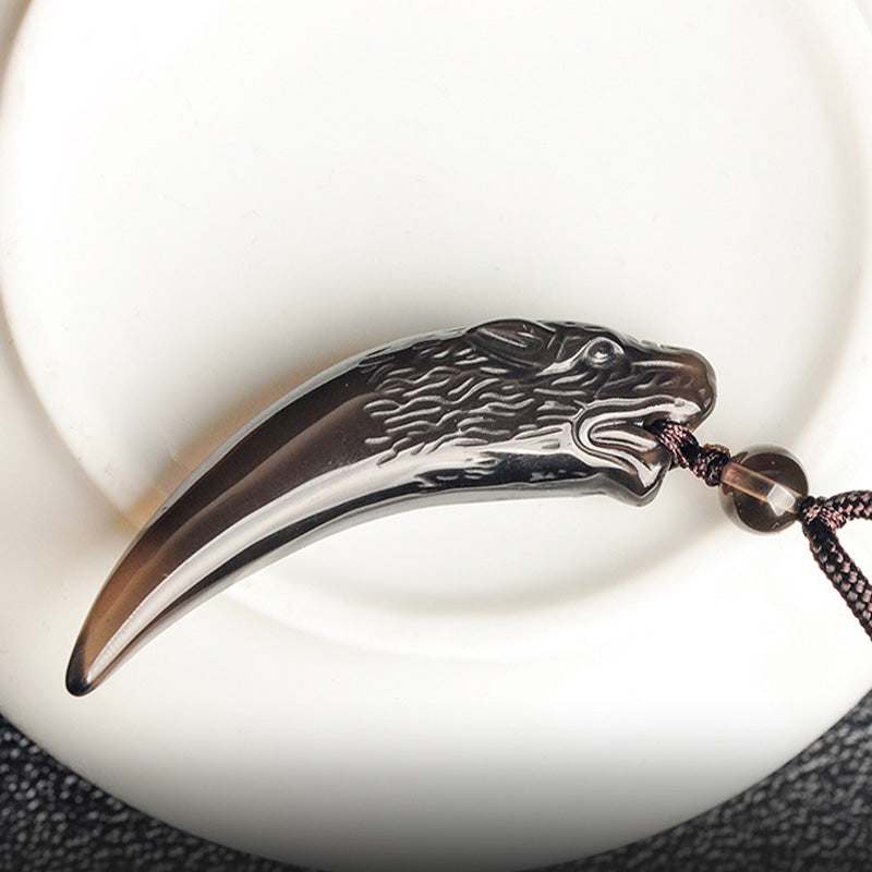 Natural Black Obsidian Ice Obsidian Rainbow Obsidian Wolf Tooth Pattern Strength Necklace Pendant