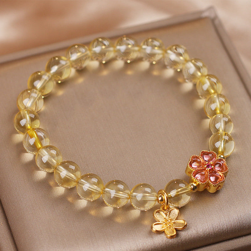 Natural Citrine Flower Charm Prosperity Protection Bracelet
