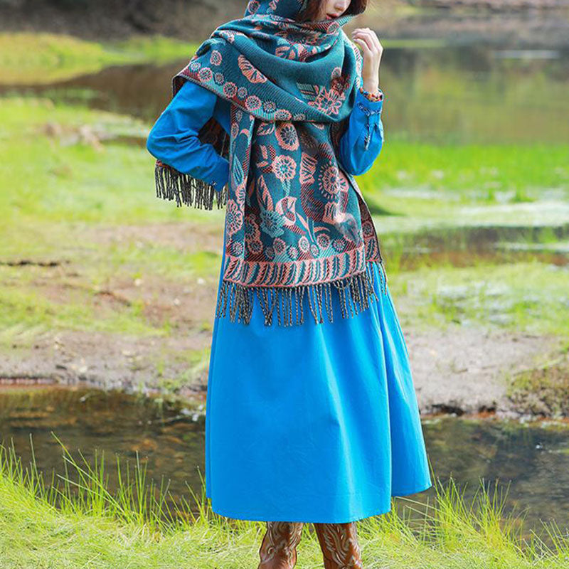 Tibetan Flower Floral Leaves Pattern Design Shawl Cozy Travel Scarf Wrap