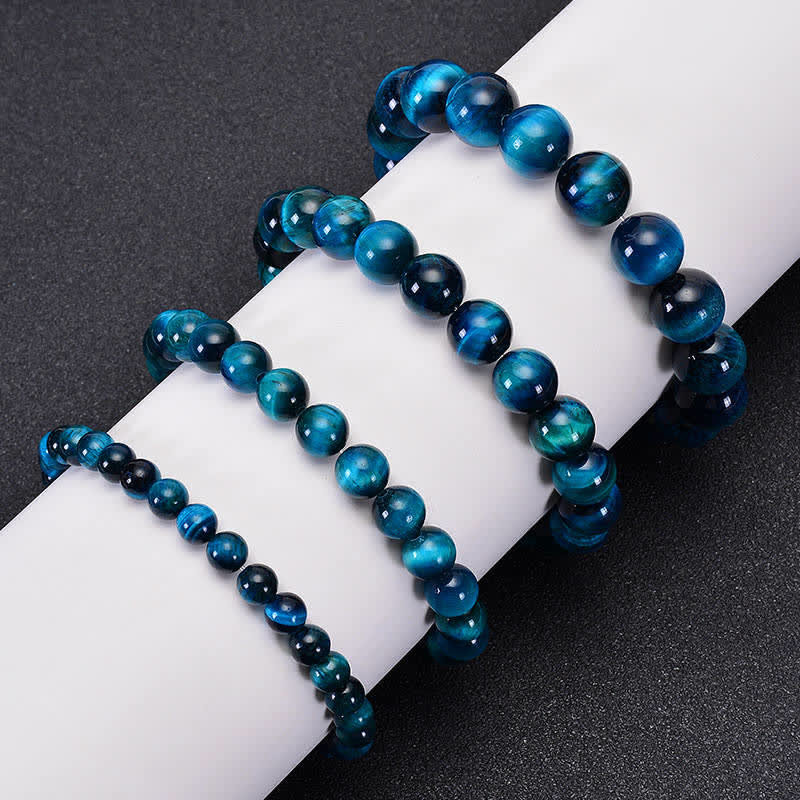Natural Blue Tiger Eye Beaded Gemstone Bracelet