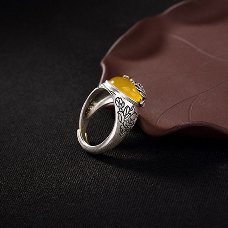 Citrine Lotus Blessing Protection Adjustable Ring