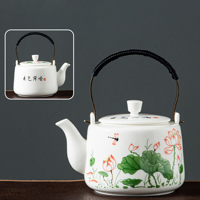 Vintage Dragon Mountain Fisherman Landscape White Porcelain Ceramic Kung Fu Teapot