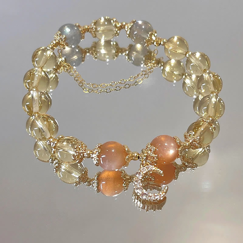Citrine Moonstone Sunstone Celestial Moon Charm Gemstone Bracelet