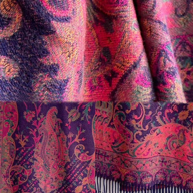 Tibetan Flower Branch Tassel Shawl Cozy Travel Scarf Wrap