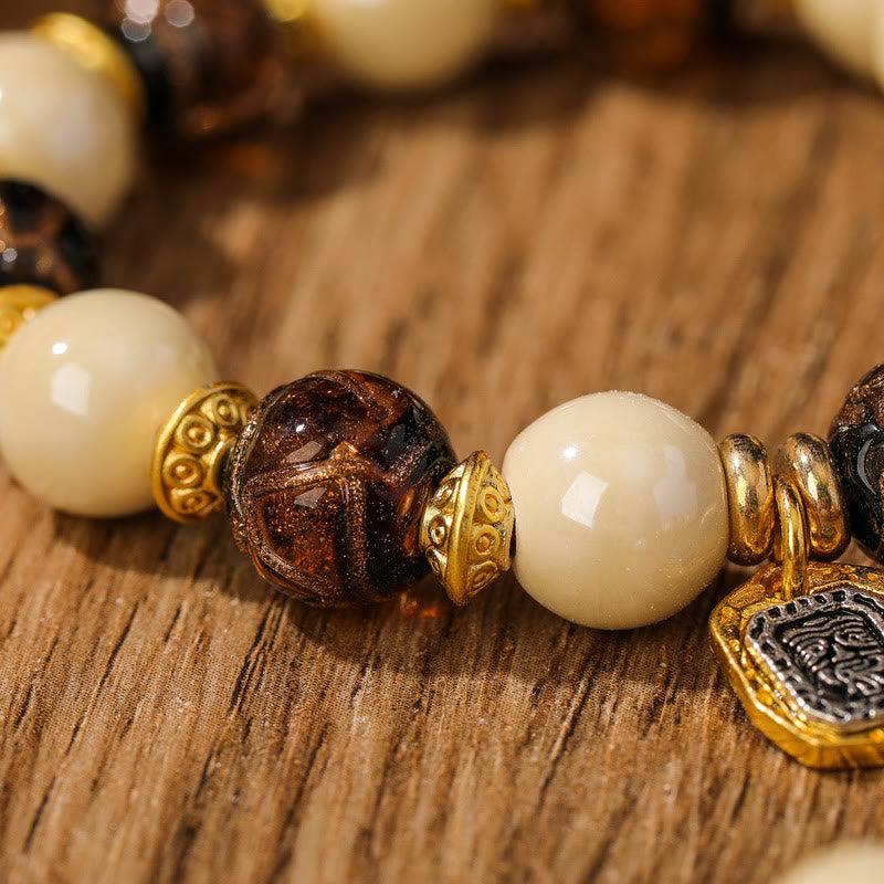 Tibetan Zakiram Goddess of Wealth Charm Liuli Glass Incense Ash Porcelain Bead Protection Bracelet