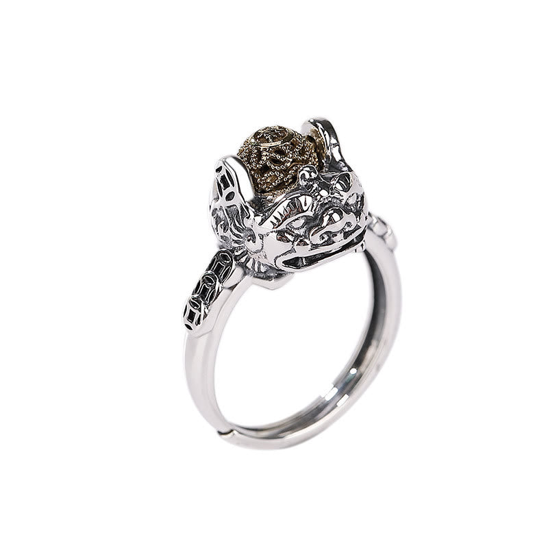 Adjustable 925 Sterling Silver Pixiu Chinese Coin Statement Ring