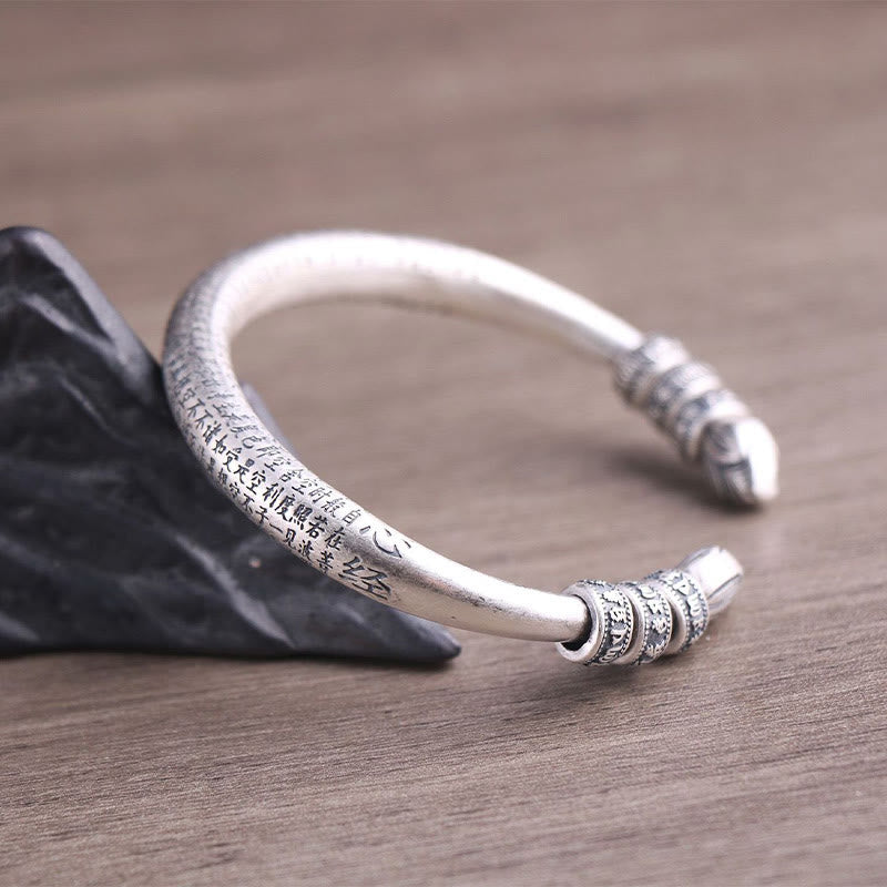 999 Sterling Silver Heart Sutra Om Mani Padme Hum Engraved Peace Purity Bracelet Bangle