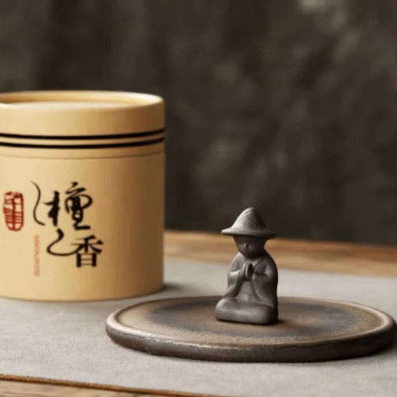 Minimalist Meditating Figure Ceramic Incense Burner with Optional Sandalwood