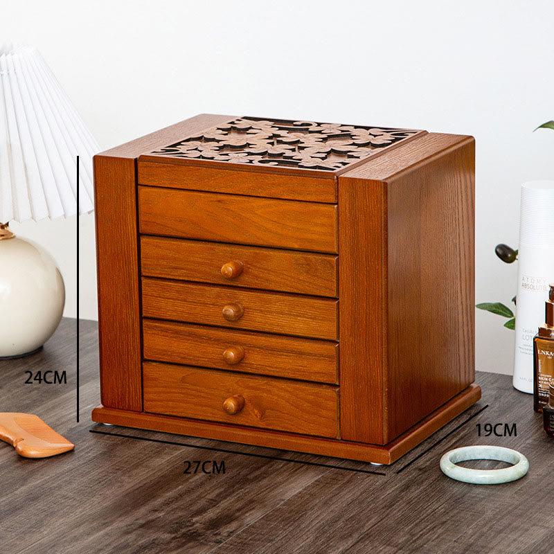 Vintage Large Capacity Wooden Jewelry Box Jewelry Storage Box With Mirror