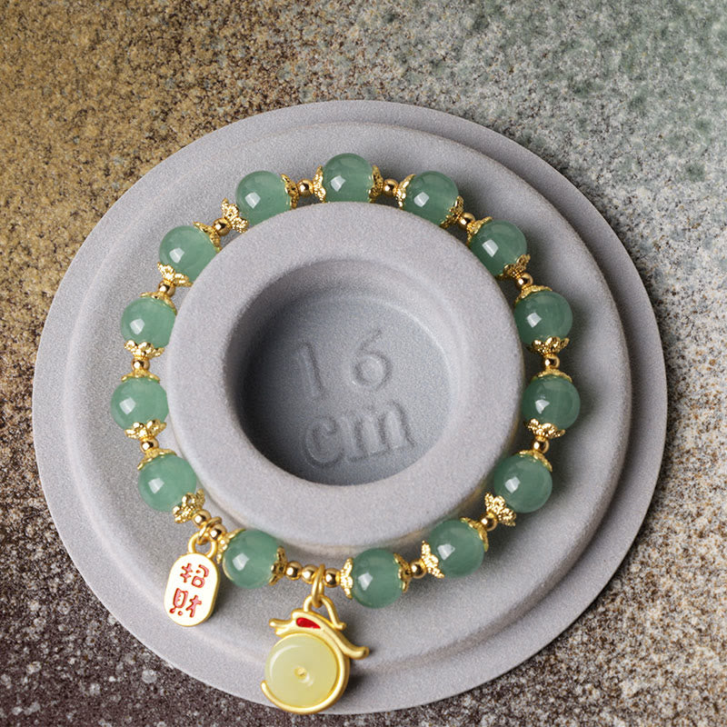 Year of the Dragon Red Agate Green Aventurine Peace Buckle Fu Character Lucky Fortune Bracelet