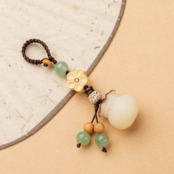 Handmade Bodhi Seed, Aventurine & Boxwood Money Bag Botanical Keychain
