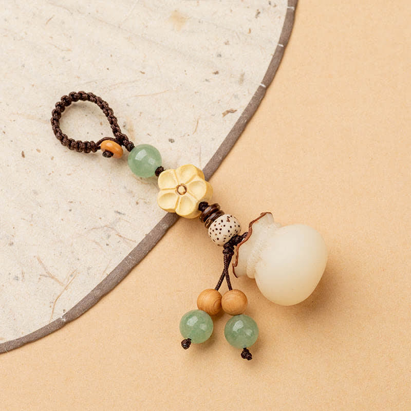 Handmade Bodhi Seed, Aventurine & Boxwood Money Bag Botanical Keychain