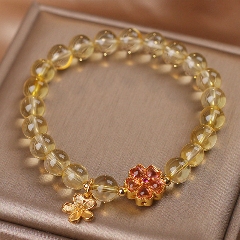 Natural Citrine Flower Charm Prosperity Protection Bracelet
