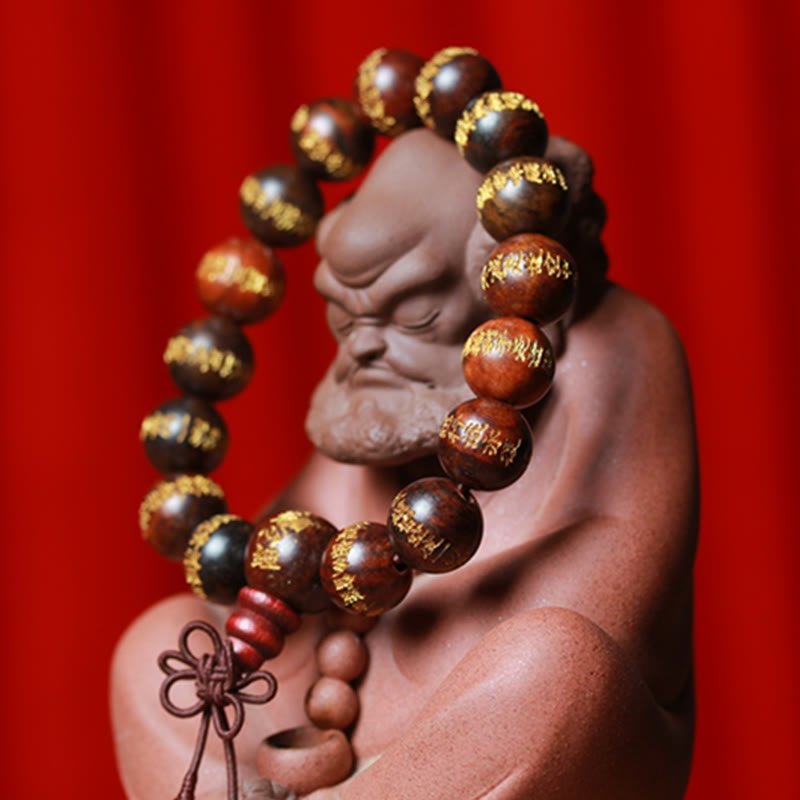Tibetan Rosewood Heart Sutra Engraved Beaded Bracelet