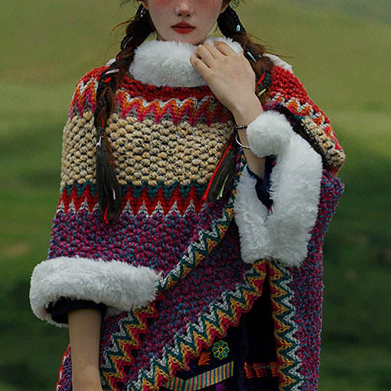 Tactile Striped Knitted Travel Meditation Tibetan Shawl