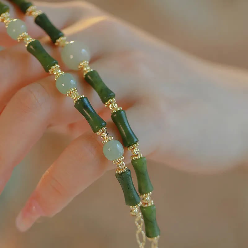 Glass Bead Bamboo Luck Strength Chain Bracelet