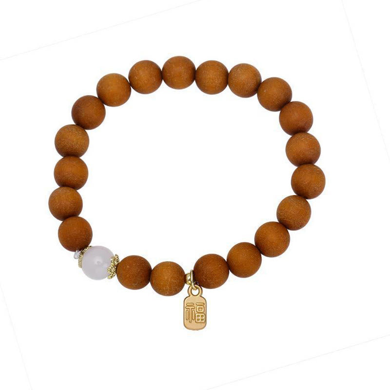 Sandalwood Cat's Eye Fu Character Charm Protection Bracelet