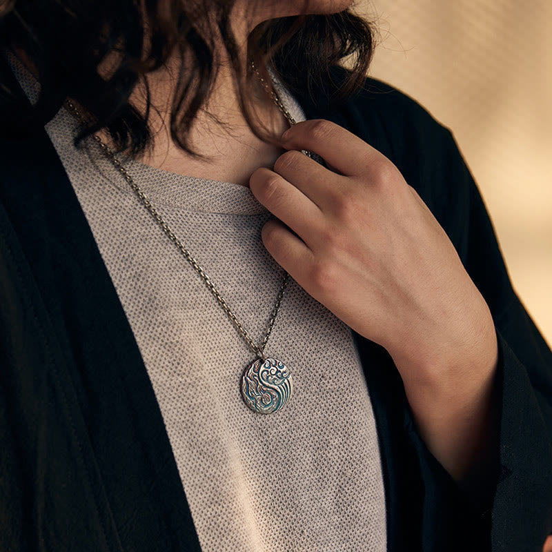 990 Sterling Silver Yin Yang Water and Fire Balance Necklace Pendant