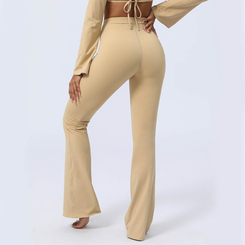 Long Sleeve Backless Strap Top Bra Flare Pants Fitness Yoga Outfit