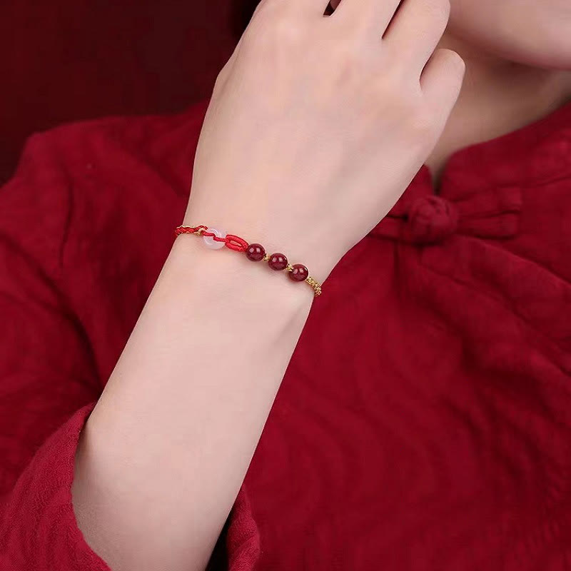 Natural Cinnabar Jade Peace Buckle Blessing Bracelet