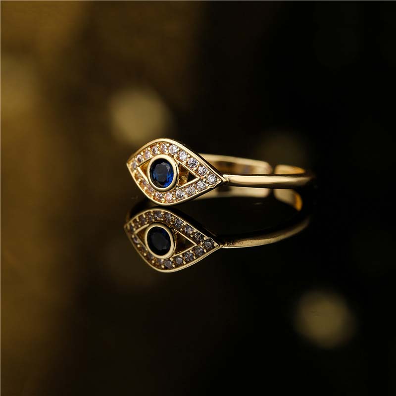 Handmade Adjustable Copper Evil Eye Open Band Ring
