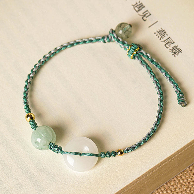 White Jade Peace Buckle Pumpkin Bead Luck Blessing Braided Bracelet