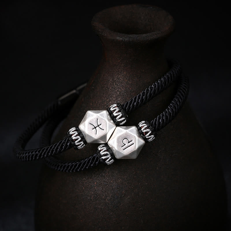 999 Sterling Silver 12 Constellations of the Zodiac Protection Handmade String Bracelet