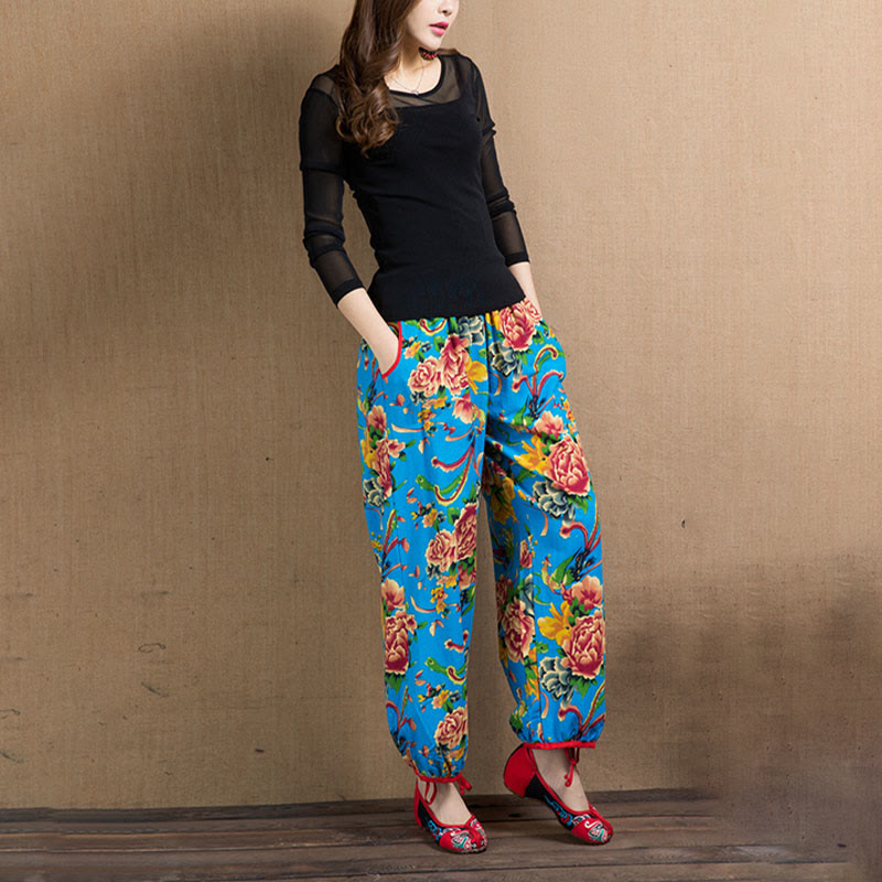 Breathable Floral Meditative Harem Pants with Pockets