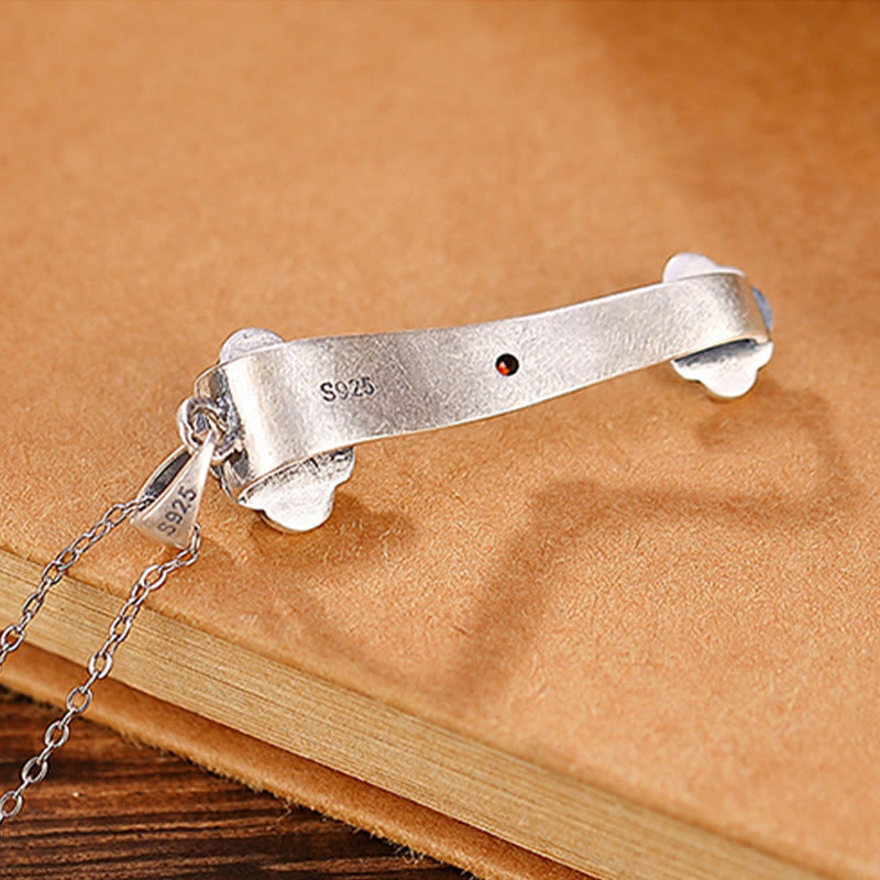 925 Sterling Silver Red Agate Cyan Jade Auspicious Clouds Ruyi Handle Blessing Necklace Pendant