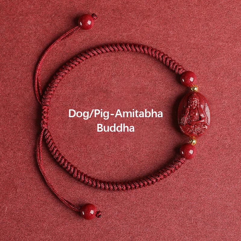 Chinese Zodiac Natal Buddha Cinnabar Keep Away Evil Spirits Rope Bracelet