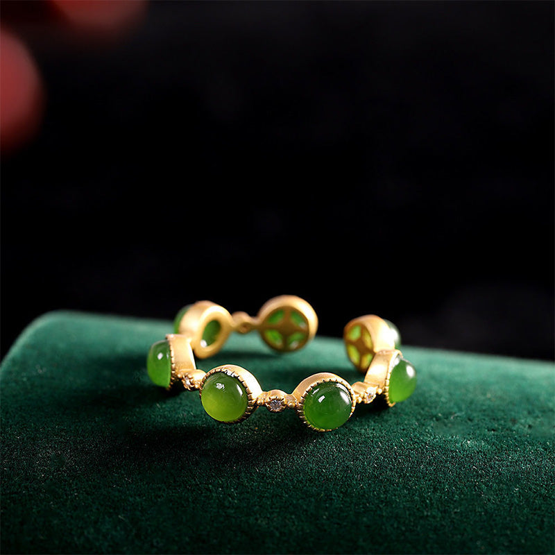 Cyan Jade Healing Calm Adjustable Ring
