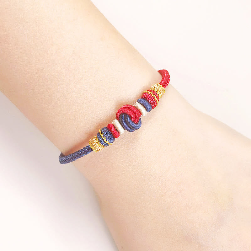 Two-Color Rope Handcrafted Eight Thread Peace Knot Luck Connection Bracelet